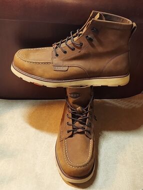 BRUNT THE MARIN SOFT TOE TAN BROWN LEATHER MEN'S LACE-UP WORK BOOTS SIZE 16
